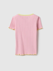 OVS Pink Elastic Cotton Girl'S T-Shirt, Regular Fit, With Patch