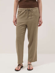 OVS Beige Viscose And Linen Blend Straight-Fit Trousers With Drawstring
