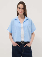 OVS Light Blue Linen And Viscose Blend Shirt, Regular Fit