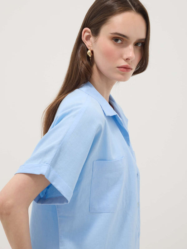 OVS Light Blue Linen And Viscose Blend Shirt, Regular Fit