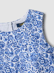 OVS Blue Pure Cotton Mini Dress With Floral Print