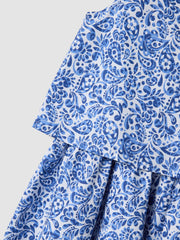 OVS Blue Pure Cotton Mini Dress With Floral Print