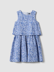 OVS Blue Pure Cotton Mini Dress With Floral Print
