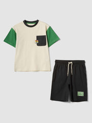 OVS Beige And Black Pure Cotton Set With T-Shirt And Shorts