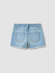 OVS Light Blue Pure Cotton Denim Shorts With Embroidered Hearts For Girls