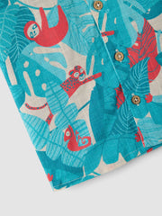 OVS Blue Pure Cotton Shirt With Tropical Print