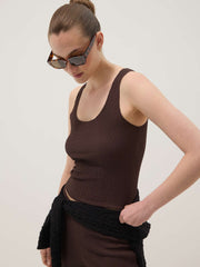 OVS Brown Textured Stretch Vest Top