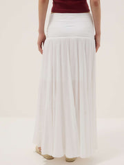 OVS Long White Pure Cotton Skirt With Elasticated Waist And Sheer Detailing