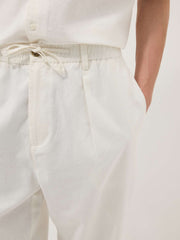 OVS White Linen-Cotton Blend Trousers With Elasticated Waistband