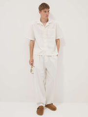 OVS White Linen-Cotton Blend Trousers With Elasticated Waistband