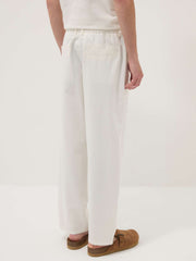 OVS White Linen-Cotton Blend Trousers With Elasticated Waistband