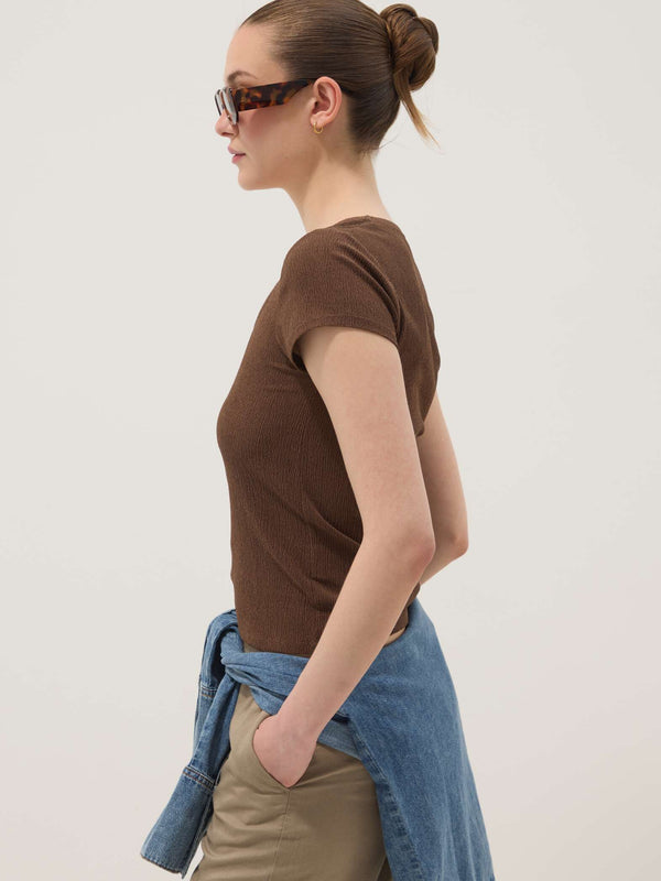 OVS Brown Stretch-Fabric T-Shirt