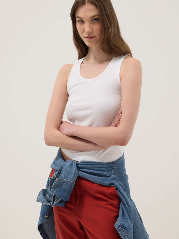 OVS White Pure Cotton Vest Top, Regular Fit