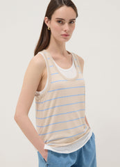 OVS Beige Striped Viscose-Blend Tank Top, Regular Fit