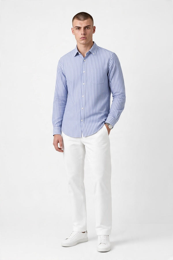 OVS Blue striped pure cotton Oxford shirt, regular fit