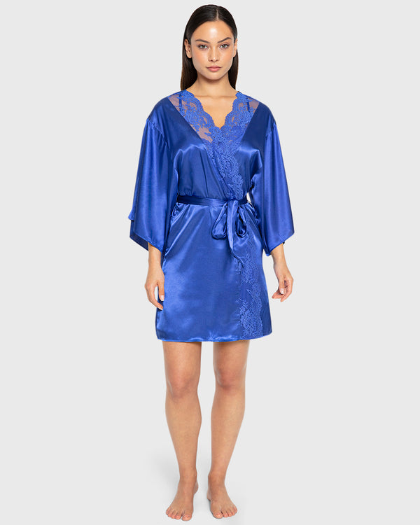 Robe Satin With Opulent Lace Dazzling Blue / S/M