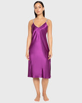 Slip Mid Length Satin W Rhinestone Tape Straps Sparkling Grape / M