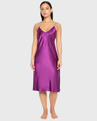 Slip Mid Length Satin W Rhinestone Tape Straps Sparkling Grape / M