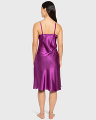 Slip Mid Length Satin W Rhinestone Tape Straps Sparkling Grape / M