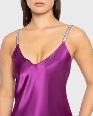Slip Mid Length Satin W Rhinestone Tape Straps Sparkling Grape / M