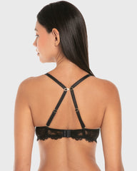 La Senza Up 2 Cup Plunge Bra with Afterglow Lace Tuxedo Black / 34B