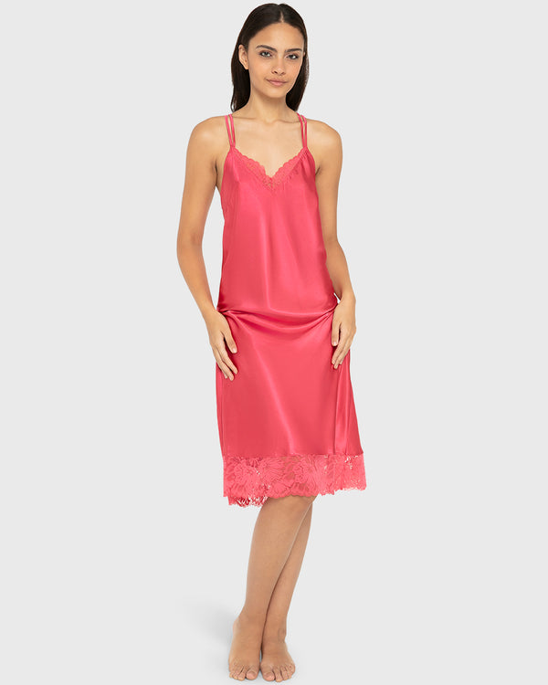 Slip Mid Length Satin W Lavish Lc And Strappy Bk Party Punch / M