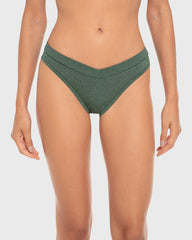 ESSENTIALS COTTON BIKINI WIDE V WAIST HEATHER Jungle Green Heather / M