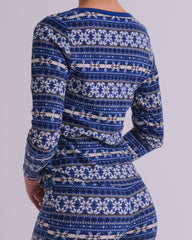 Gift Waffle Squareneck Ls Henley- Print BLUE FLIRTY FAIR ISLE / MED