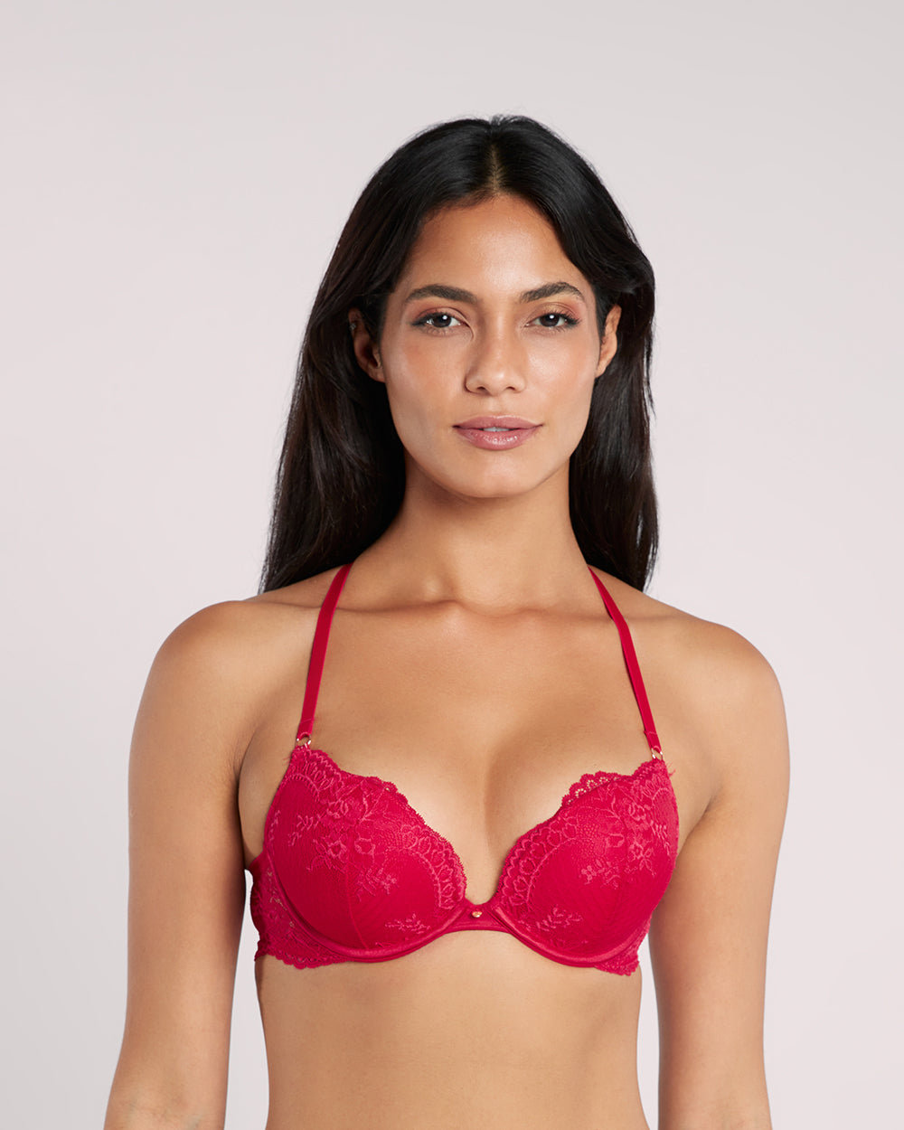 La Senza Lace Sexy Gel Padding Plunge Bra Red / 34B