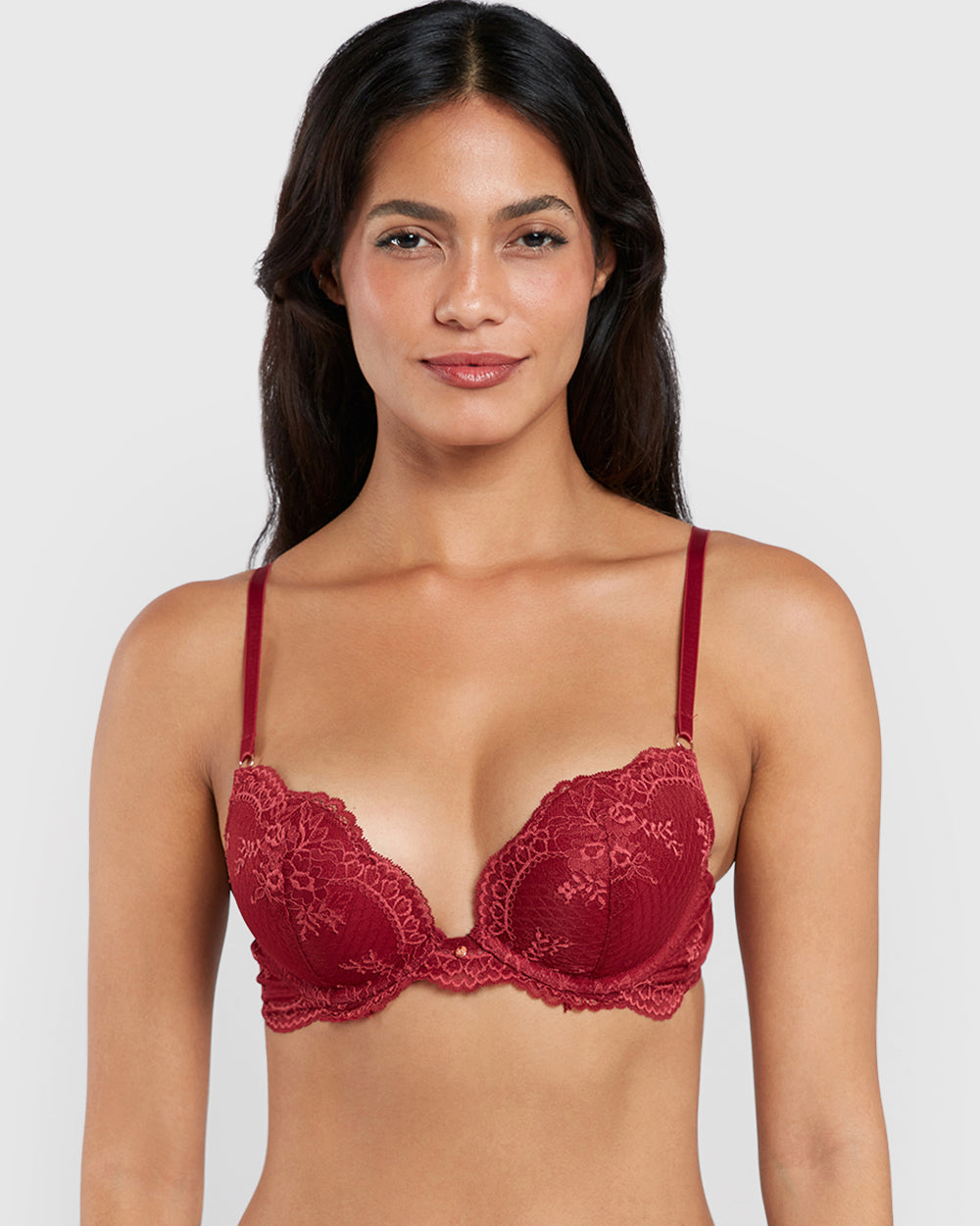 La Senza Lace Sexy Gel Padding Plunge Bra Red / 34B