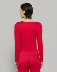 LA SENZA LONG SLEEVE JERSEY WIDE SCOOP NECK CASUAL RED LOUNGE TOP 6S2D / S