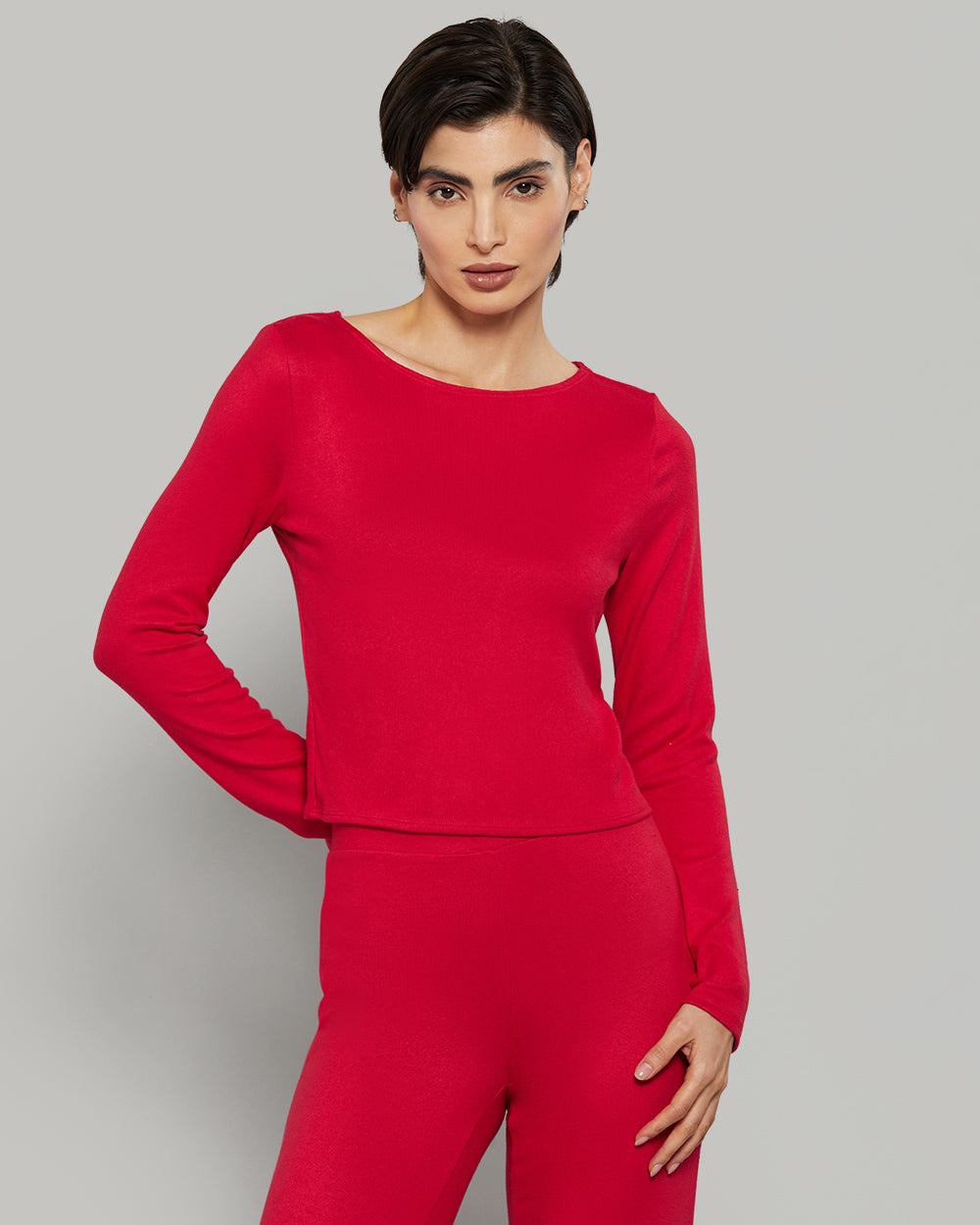 LA SENZA LONG SLEEVE JERSEY WIDE SCOOP NECK CASUAL RED LOUNGE TOP 6S2D / S