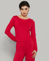 LA SENZA LONG SLEEVE JERSEY WIDE SCOOP NECK CASUAL RED LOUNGE TOP 6S2D / S