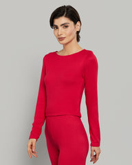 LA SENZA LONG SLEEVE JERSEY WIDE SCOOP NECK CASUAL RED LOUNGE TOP 6S2D / S
