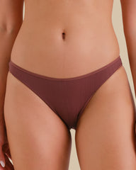 ESSENTIALS BIKINI SEMI SHEER RIB DUSTY CEDAR / S