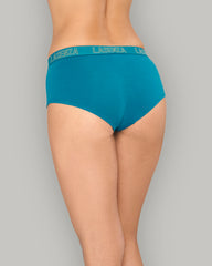 LA SENZA ESSENTIALS AQUA BLUE BOYSHORT LUREX KNOCKOUT LOGO CTN TEAL / S