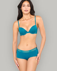 LA SENZA ESSENTIALS AQUA BLUE BOYSHORT LUREX KNOCKOUT LOGO CTN TEAL / S