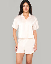 LA SENZA SLEEP WHITE SATIN TOP & SHORT SET WITH PIPING IVORY / S