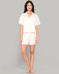 LA SENZA SLEEP WHITE SATIN TOP & SHORT SET WITH PIPING IVORY / S