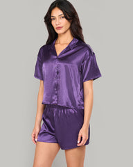 LA SENZA SLEEP PURPLE SATIN TOP & SHORT SET WITH PIPING PURPLE / S