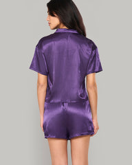 LA SENZA SLEEP PURPLE SATIN TOP & SHORT SET WITH PIPING PURPLE / S