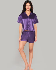 LA SENZA SLEEP PURPLE SATIN TOP & SHORT SET WITH PIPING PURPLE / S