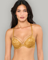 LA SENZA PARISIAN LACE BONDAGE STRAP FOIL BRA GOLD / 34B