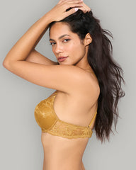LA SENZA PARISIAN LACE BONDAGE STRAP FOIL BRA GOLD / 34B