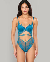 LA SENZA PARISIAN LACE BODYSUIT WITH STRAPPY CUTOUTS TEAL / S