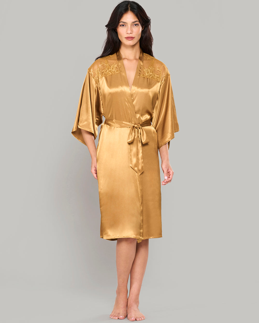 GOLDEN SATIN ROBE WITH PARISIAN LACE INSET – LA SENZA GOLD / S/M
