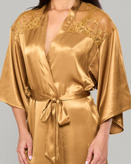 GOLDEN SATIN ROBE WITH PARISIAN LACE INSET – LA SENZA GOLD / S/M