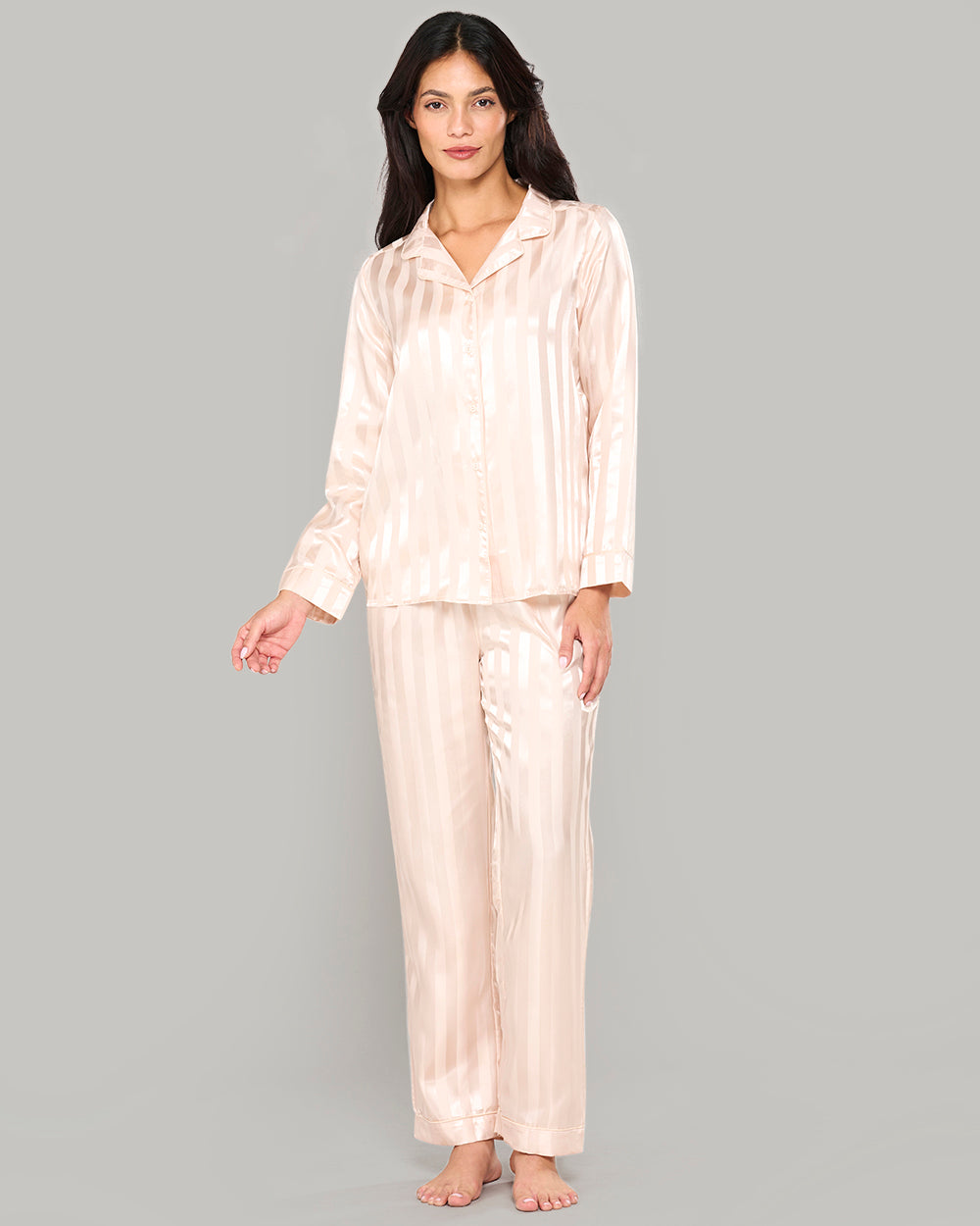LA SENZA STRIPED SATIN PJ SET IN JACQUARD FINISH IVORY / S