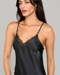 LA SENZA MID-LENGTH SATIN SLIP WITH LACE TRIM BLACK / S
