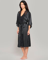 BLACK SATIN ROBE WITH PARISIAN LACE NECKLINE – LA SENZA BLACK / S/M